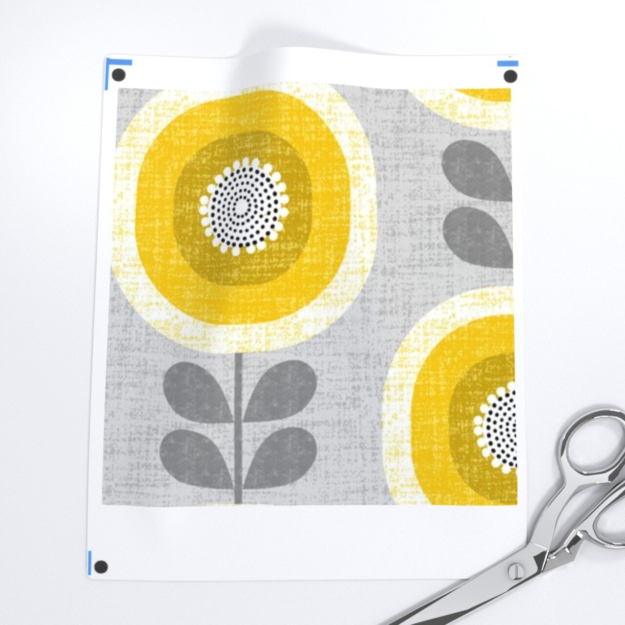 Mid Century Floral Scandi Style Faux Woven Texture Gray Yellow Sunflowers Custom Printed Fabric by Spoonflower Various Fabrics by the Yard or Fat Quarter